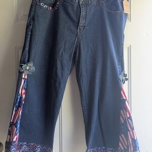 Patchwork Denim Jeans with Floral Accents